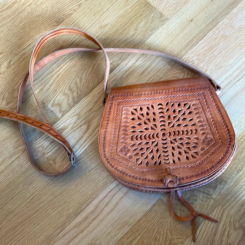 Moroccan leather cross body saddle bag